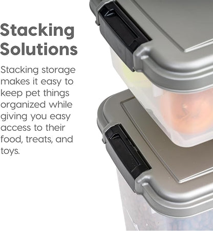 IRIS USA 30 lbs & 11 lbs Combo Airtight Dog Food Storage Container, Stackable Treat Box, 2-Cup Scoop, Wheels, Keep Fresh, Easy Mobility, Silver
