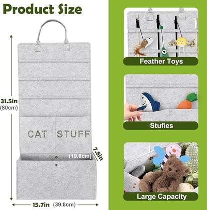 5-layer Cat Wand Toy Storage Bag, 31.6in Multifunction Pet Toy Storage Hanging Bag