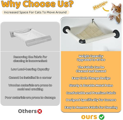 Wall Corner Cat Hammock Wall Mounted, 14.96 x 14.96 inch Wall Mounted Shelves Cat Beds for Sleeping, Playing, Climbing & Resting Wall Furniture Designed Specifically for Corners