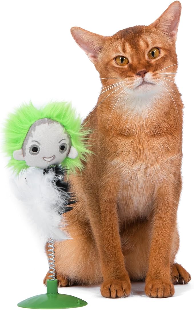 Beetlejuice Feathers Suction Swatter Cat Toy - 10.5 Inch with Feather Feature - Perfect for Indoor Cats and Kittens - Swatting Toy for Cats