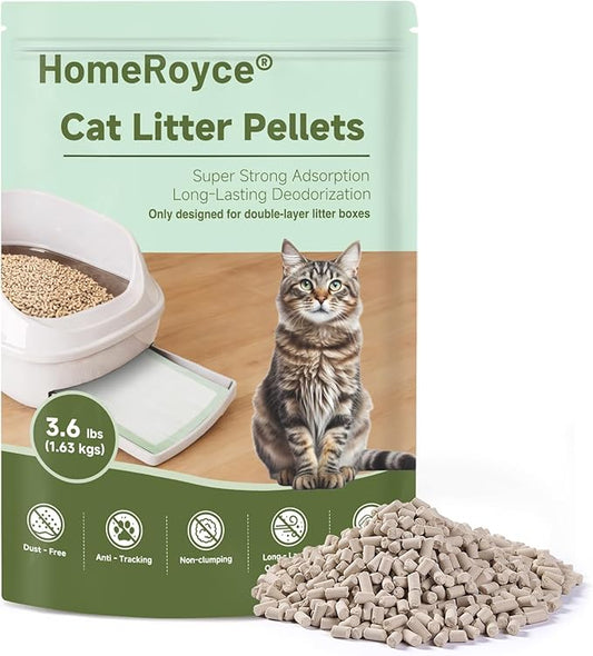 Cat Litter Pellets Exclusively for Double Layer Cat Litter Box, Super Odor Control Zeolite Litter, Non Clumping Cat Litter, Low-Tracking, Low Consumption, Unscented 3.6lb