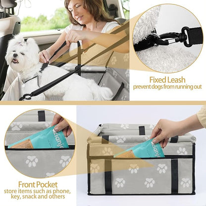 PetsHome Dog Car Seat Foldable Dog Car Booster Seat Waterproof Breathable Oxford Travel Bag for Small to Medium Dogs, Puppies, and Pets-Footprint Grey