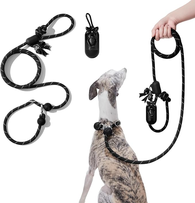VETRESKA Hands-Free Reflective Dog Leash, 8FT Adjustable Rope Leash for Medium Large Dogs, Waist/Crossbody Slip Lead Leashes for Walking, No Pull Dog Leashes with Bag Dispenser, 2 in 1 Walk Kit (Bow)