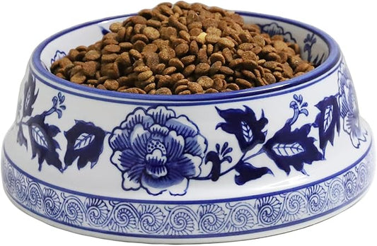 Aimusego Vintage Blue and White Chinoiserie Ceramic Cat Food Bowls Cat Bowls/Dishes for Food and Water,Dog Feeding Bowls, Dishwasher Safe 25OZ