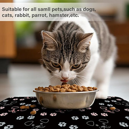 Patterned Cat & Dog Bowl Mat for Food and Water, 17"×30" Quick Dry Absorbent Pet Feeding Mat, Eco-Friendly Dog Placemat