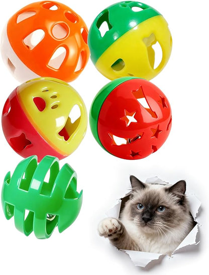 5 Pack Cat Toy Balls with Bell PP Material Hollow Interactive Toys for Indoor Kittens Chasing Chewing Playing (1.5'')