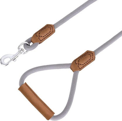 Mile High Life | Premium Leather Dog Leash | Strong Rope Leash | Leather Handle | Zinc Alloy Strong Clasp | Small Medium Large Dogs | 4/5/6 Feet(Gray, 60 Inch (Pack of 1))