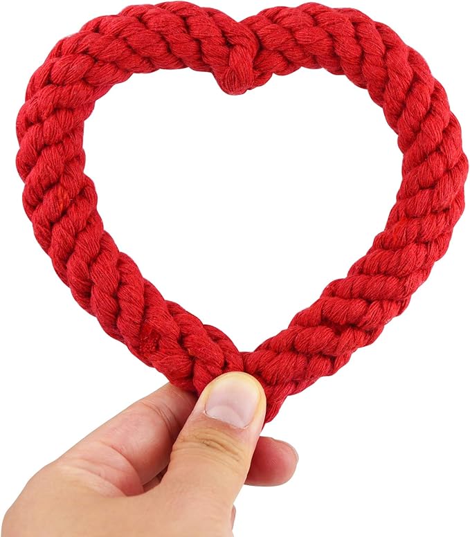 2 PCS Dog Chew Toys Heart Shaped Rope for Valentine's Day Pets Cotton Chewing Supplies Pink & Red 5.5Inch