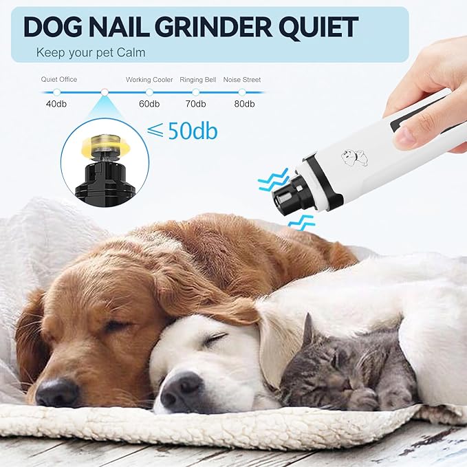 Dog Nail Grinder,Quiet Dog Nail Grinder for Large Medium Small Dogs Paw & Cats Claw, Dual Light USB Rechargeable Electric 2-Speed Pet Toenail Grooming Supplies, Gifts for Cat/Dog Lovers (M2)