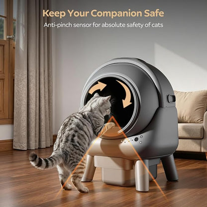 Automatic Litter Box, Self Cleaning Litter Box with APP Control, Advanced Safety Sensors & Odor Control, 15-Day Extra Large Waste Bin, Quiet Operation, Gray