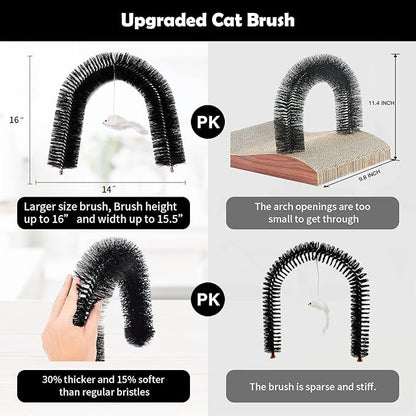 [Upgraded Version] Pehum Anti Fall Down Cat Arch Self Groomer and Massaging Brush for Indoor Cats,Cat Scratching Pads,Cat Toys (M: Brush Height：13.4")