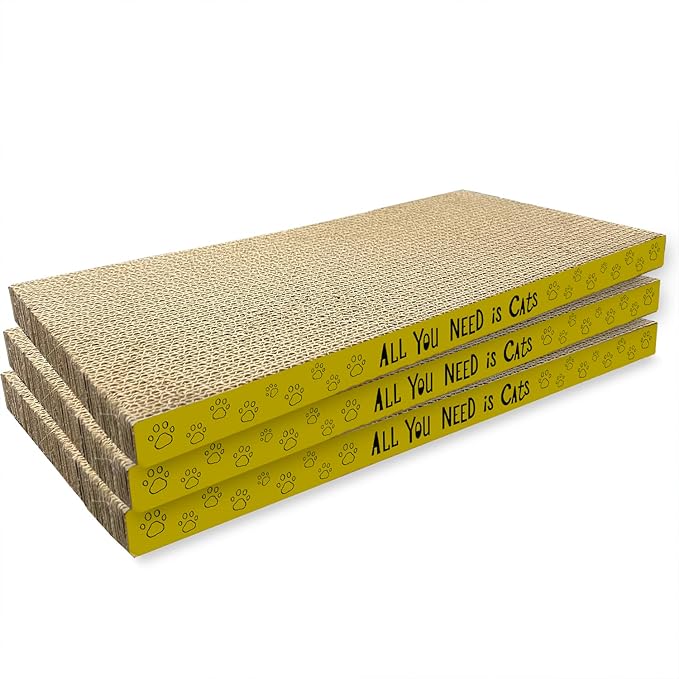 3 Pack Cardboard Cat Scratcher Pads Cat Scratching Board for Indoor Cats 16.5″Lx8.1″Wx0.8″H Dual-Side Corrugated Cats Scratching Post Reusable Supplies