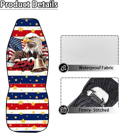 250th Car Front Seat Covers Waterproof Universal Front Seat Cover Eagle American Flag Removable Automotive Accessories Suitable for Cars, SUV and Trucks