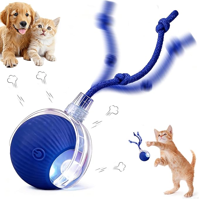 2025 New Electric Dog Ball Toy,360° Smart Automatic Interactive Rolling Ball, Smart Pet Toy,Interactive Dog Toys,Gift for Kids（Blue）