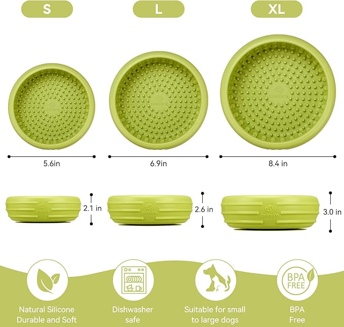 Dog Lick Bowl, Animire Freeze Lick Mat for Dogs, Non-Slip Slow Feeder Licking Bowl Enrichment Treat for Distraction Anxiety Relief, Food Grade Silicone, Dishwasher Safe(Green,L)