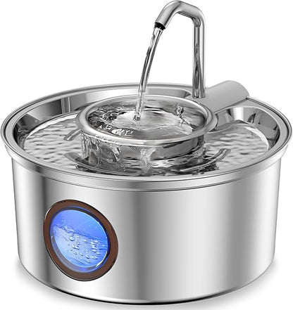 Cat Water Fountain,108oz/3.2L Stainless Steel Cat Fountain and Removable Water Bowl,Pet Fountain with Water Level Window,Quiet Pump,Multi-Filter, Water Tap, Provides Flowing,for Dog Cats