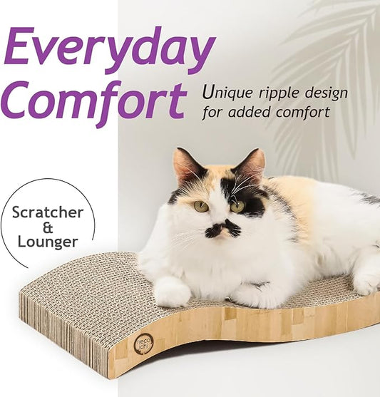 Reversible Wave Cat Scratcher for Indoor Cats - Cat Scratching Board, Horizontal Cat Scratch Pad Lounger with Reversible Usability and Extra Comfort for Lounge(2Pack, Oak)