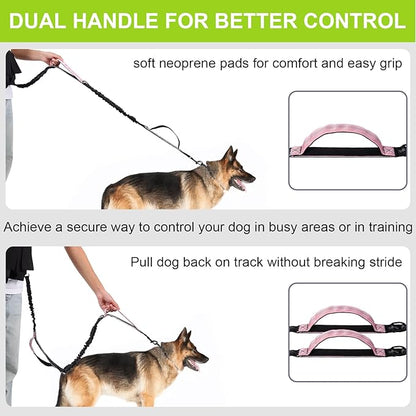 Hands Free Dog Leash, Waist Leash for Dog Walking, Running, Jogging, Waist Leashes with Adjustable Belt, Medium & Large Dogs Running Leashes Hands Free, Dual Padded Handles and Durable Bungee(Pink)