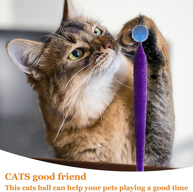 SHENGSEN Bouncy Ball with Tail Cat Toys-5 Packs,Magic Worm with Ball Toy for Cats,Fuzzy Worm Bouncy Balls Cat Toy