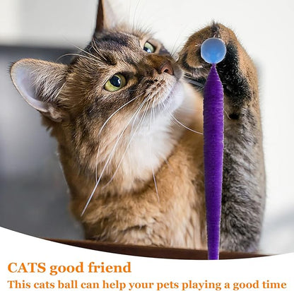 SHENGSEN Bouncy Ball with Tail Cat Toys-5 Packs,Magic Worm with Ball Toy for Cats,Fuzzy Worm Bouncy Balls Cat Toy