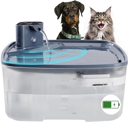 Dog Water Fountain Wireless,2.1GAL/8L Large Dog Water Fountain Battery Operated, Dog Fountain Water Bowl with Sensor,Wireless Smart Pump,Timer,BPA-Free,Ideal for Large Dogs,Multi-Pet Home