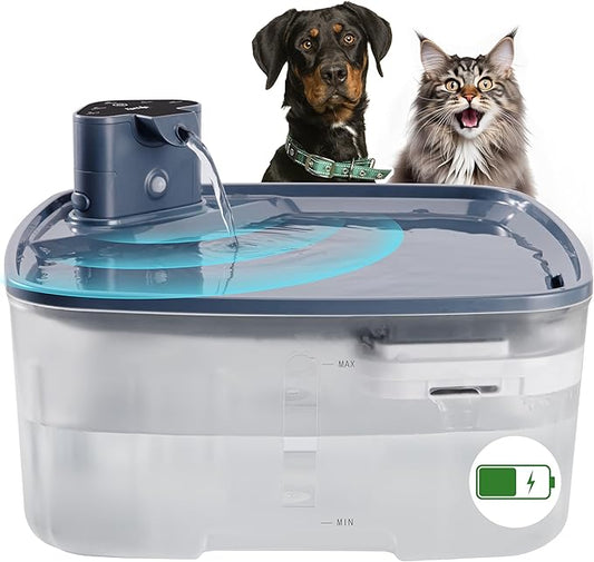 Dog Water Fountain Wireless,2.1GAL/8L Large Dog Water Fountain Battery Operated, Dog Fountain Water Bowl with Sensor,Wireless Smart Pump,Timer,BPA-Free,Ideal for Large Dogs,Multi-Pet Home