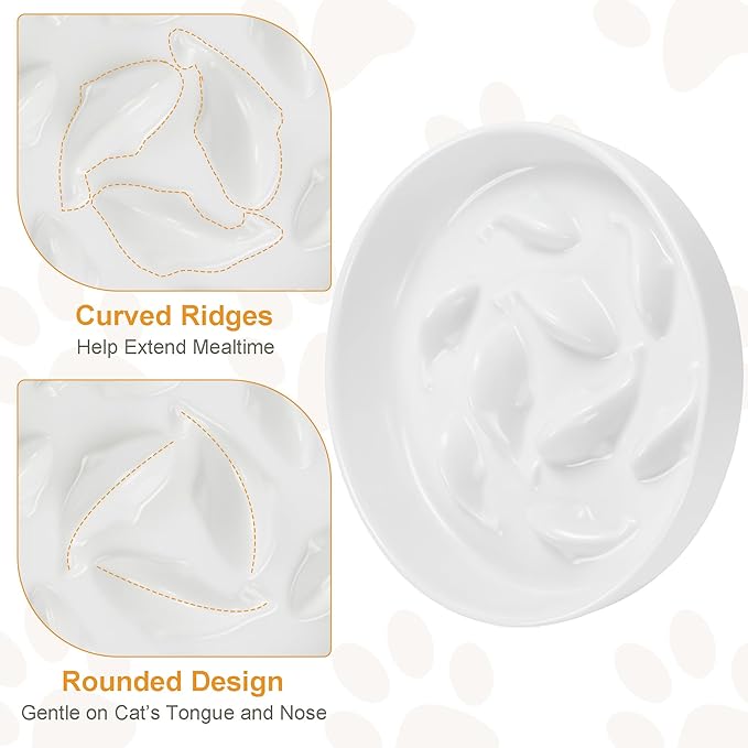 Anti-Bloat Ceramic Slow Feeder Bowl - Fish Pool Design Interactive Puzzle Feeder for Cats & Small Dogs, Food-Safe Porcelain Healthy Eating Dish (Green-Ceramic)