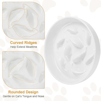 Anti-Bloat Ceramic Slow Feeder Bowl - Fish Pool Design Interactive Puzzle Feeder for Cats & Small Dogs, Food-Safe Porcelain Healthy Eating Dish (Green-Ceramic)