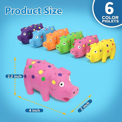 6 Pack Squeaky Pig Dog Toys, 4 in Latex Dog Toy Pigs, Multicolor Mini Dotted Piglets Chew Toys for Small Medium Dogs