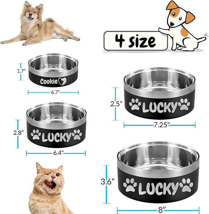Personalized Dog Bowl Custom Dog Bowls with Name Customized Laser Engraved Stainless Steel Pet Dishes for Large Small Dogs Cat 32/42/64oz Feeding Supplies-Black 64oz