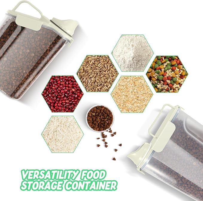 8-12 LBS Cat Dog Pet Food Storage Container, Plastic Dispenser Upgraded Large Nozzle, BPA-free, With Sealed Clasps, Measuring Cup and Handle, Easy to Clean and Carry -2 Packs Beige