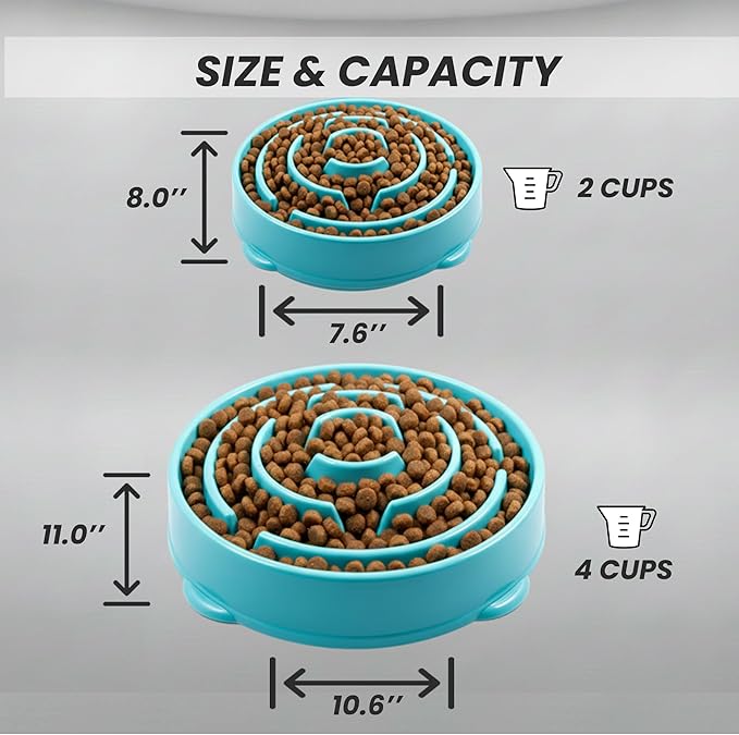 Slow Feeder Dog Bowl for Small, Medium & Large Dogs – Anti-Gulping Puzzle Maze Bowl, Non-Slip Slow Eating Dog Dish, Prevents Bloat & Improves Digestion, Interactive Pet Feeder (Blue, Small)