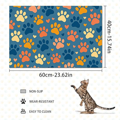 Colorful Dog Paw Print Pet Feeding Mat Spill-Proof Pets Food Mat for Dog Food and Water Bowl Pet Feeding Bowl Mats for Pets Feeding Cute Easy Clean Fast Dry Cats Feedings Pad 24" x 16"