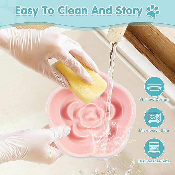 Cat Slow Feeder Bowl Set - 1 Pcs Pastel Series Cat Plate for Dry and Wet Food - Cute Maze Feeder Dish for Healthy Eating- Slow Feeding Bowls Whisker Friendly - Dishwasher Safe(Blue)