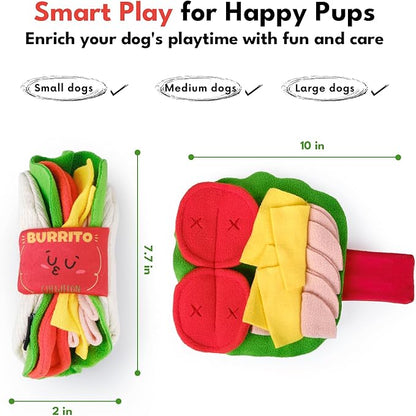 CHEWFFON Burrito Dog Toy, Enrichment Crinkle Treat Puzzle Toys, Interactive Nose Work Toy for Boredom and Stimulating, Durable & Pet-Safe Dog Toys, Snuffle Game for All Breeds