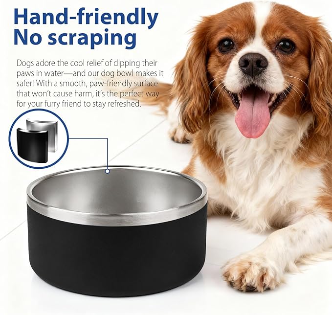 Dog Bowl, Stainless Steel Dog Bowls for Food and Water, Metal Pet Feeding Bowl with Insulated Non-Slip Quiet Bottom, Easy to Clean, Dishwasher Safe, 32oz,4 Cup | Black