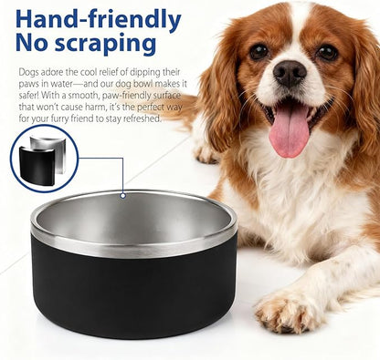 Dog Bowl, Stainless Steel Dog Bowls for Food and Water, Metal Pet Feeding Bowl with Insulated Non-Slip Quiet Bottom, Easy to Clean, Dishwasher Safe, 32oz,4 Cup | Black