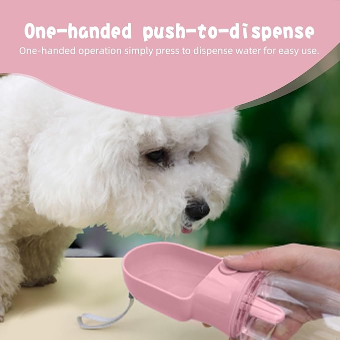 Dog Water Bottle with Food Container, Portable Pet Dispenser with Lock and Cleaning Brush,Dogs Stuff Water Bottle for Hiking,Travel (Pink)