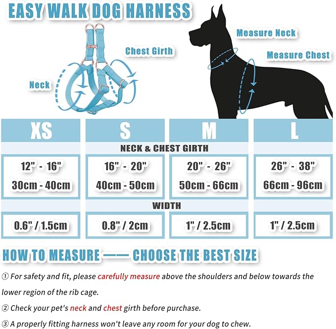 Soft Leather No Pull Dog Harness - Adjustable Step In Dog Harness with Rose Gold Heavy Duty Metal Buckle, Freedom Nylon Dog Halter Vests for Small Medium Large Dogs Easy Walking Training M, Light Blue