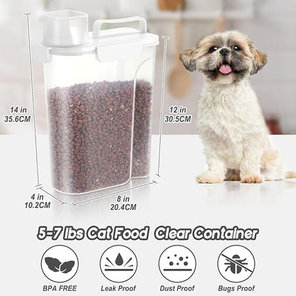 5-7Lbs Dog Cat Food Storage Container with Upgraded Large Nozzle BPA-free, 4 Snap Seals Plastic Pet Food Storage Containers with Handles (White, 5L-1pack)