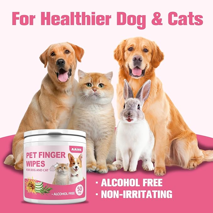 Dog Ear Finger Wipes,Gently Remove Ear Wax & Dirt,Relieve Ear Itching. All Natural Ingredients Dog Ear Wipes.Safe & Gentle Ear Wipes for Dog & Cat - 50 Count