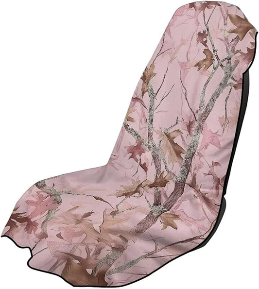 SEANATIVE Car Seat Towel Covers - Breathable Sweat Absorbing Automotive Seat Protectors for Gym, Camping & Pet Transport (Fits SUV/Truck), Camo Hunting Pink Print