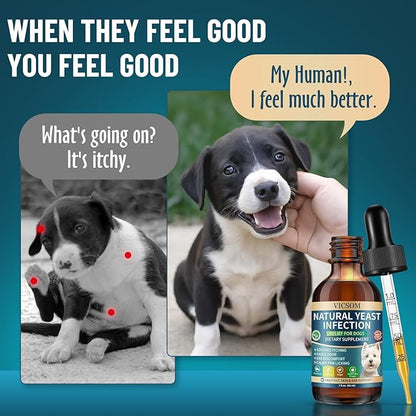 VICSOM Natural Dog Yeast Infection Treatment for Dogs, 2 Pack Itchy Skin & Ear Treatment Natural Support Allergy Relief, Dog Yeast Infection Relief, Irritation, Itching & Inflammation, 60ml x2