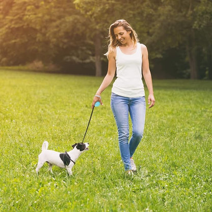 Retractable Dog Leash for Small and Medium Dogs up to 22lbs with 9.8ft Strong Nylon Tape, Hands Free, Portable and Lightweight Leash with Wrist Strap, One-Hand Brake, Tangle Free (Blue)