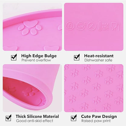 Silicone Pet Food Mat - Waterproof Dog Food Bowl Mat Cat Feeding Mat Thicker Pet Placemat Eating Mat with High Lip to Prevent Spills, Dog & Cat Water Bowl Mat for Messy Drinkers to Protect Floors,Pink