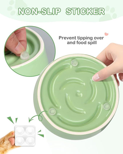 TRUVIC Ceramic Slow Feeder Dog Bowls, 1.5 Cup Puzzle Slow Feeder Bowls for Fast Eaters, Ceramic Dog Food Dish no Black Chin, Puzzle Bowl for Medium Dogs, Green