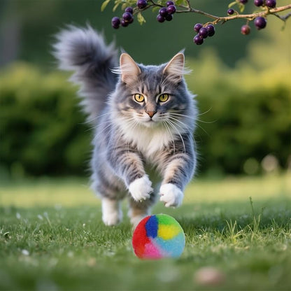 40 Pcs Soft Plush Cat Ball 1.7Inch Rainbow Pom Pom Cat Toy Balls Fuzzy Kitty Chase Yarn Puffs for Pet Interactive Playing Exercising Training Assorted Color Lightweight