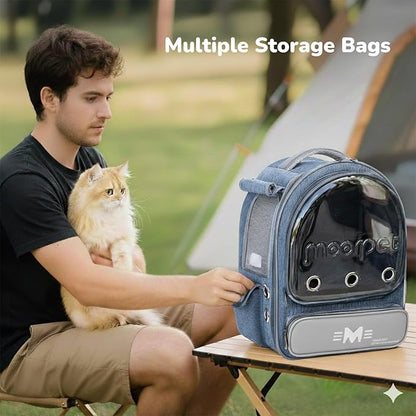 Cat Bubble Backpack Carrier, Clear Pet Bag for Cats and Small Dogs up to 20 Lbs, Great for Outdoor Hiking Camping (Blue Grey)