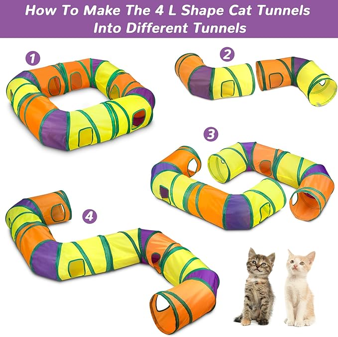 Retro Shaw 25Pcs Cat Toys, Extra Large Tunnels with Cats Toys, Ideal Indoor Interactive Kitten Toys, Kitty Tube Tent Feather Wand Teaser Balls Bell Crinkle Fuzzy Springs Mouse