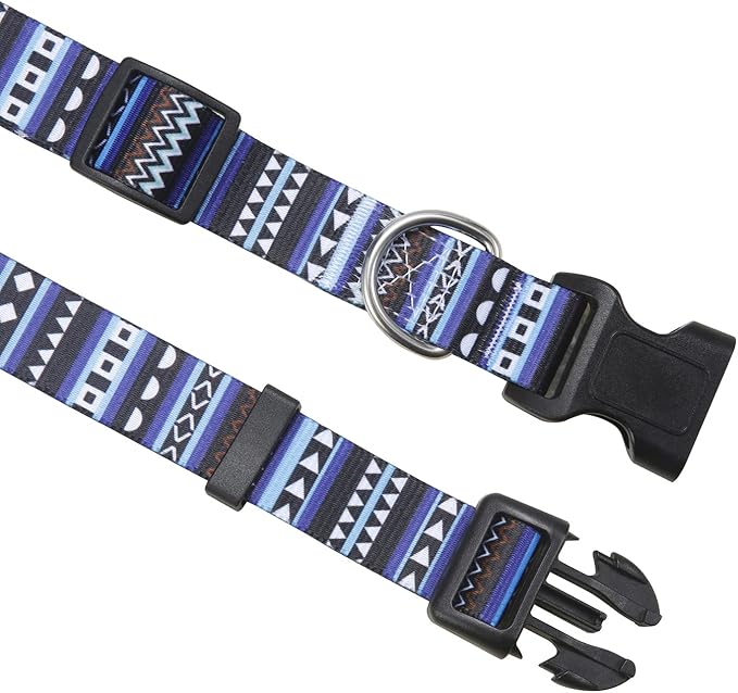Dog Collar with Bohemia Floral Tribal Geometric Patterns - Soft Ethnic Style Collar Adjustable for Small Medium Large Dogs（Bohemian Blue,M）